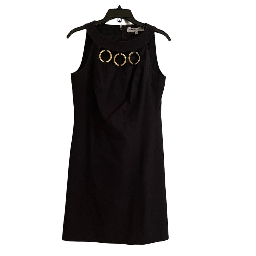 DONNA DEGNAN Black Sleeveless Dress with Gold Detailing